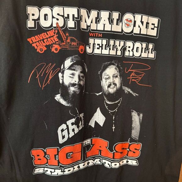Post Malone Jelly Roll Big Ass Stadium Tour Official Tour Shirt Black Size Large - Picture 3 of 5